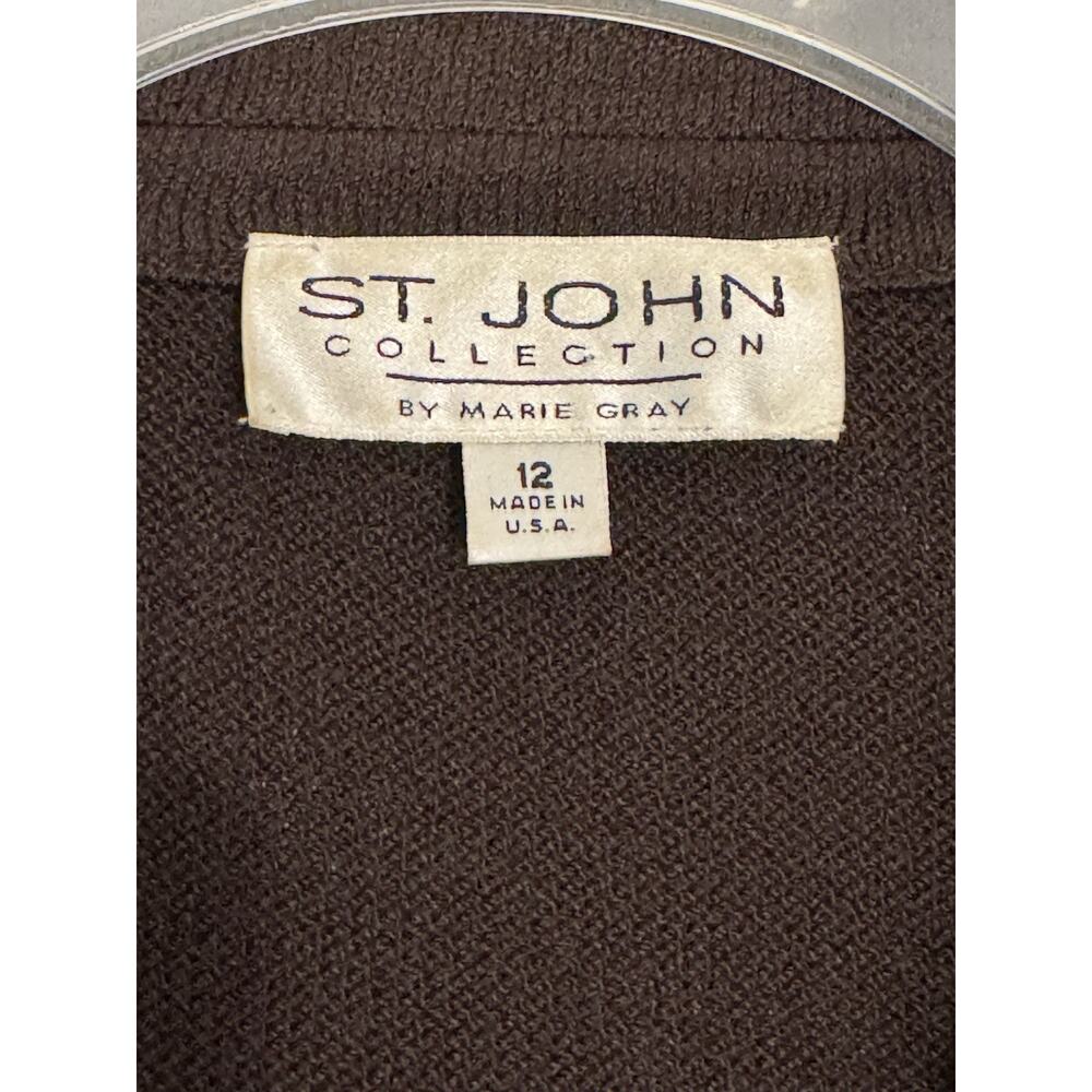 ST. JOHN Collection Knits Brown Jacket Sz 12 Multicolor Trim Office Wool Blend - Picture 3 of 11